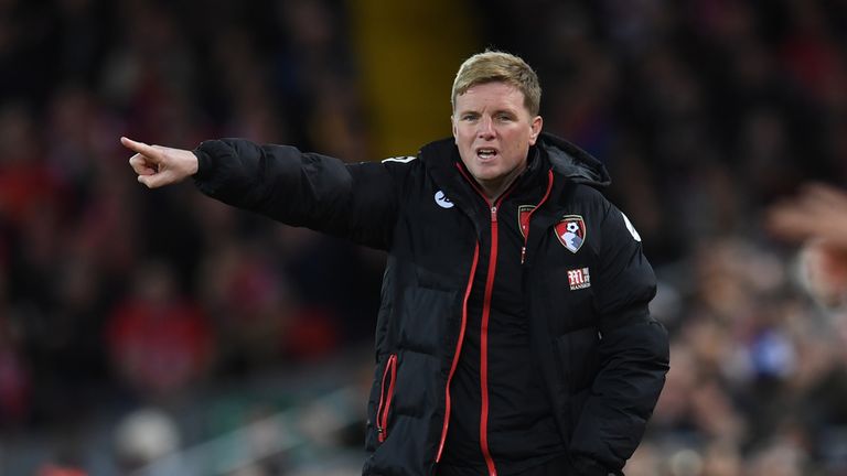 Bournemouth's English manager Eddie Howe gestures on the touchline during the English Premier League football match between Liverpool and Bournemouth at An