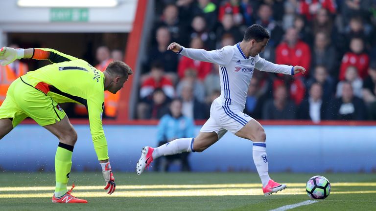 Chelsea's Eden Hazard scores his side's second goal of the game at the Vitality Stadium