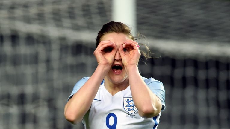 England's Ellen White celebrates scoring her side's first goal of the game