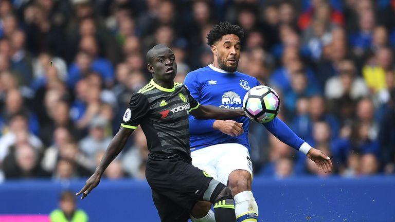 N'Golo Kante of Chelsea and Ashley Williams of Everton battle for possession during the Premier League match