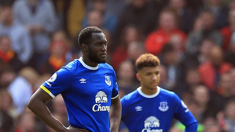 Everton's Romelu Lukaku (left) and Dominic Calvert-Lewin look dejected after conceeding a third goal during the Premier League match at Anfield, Liverpool.