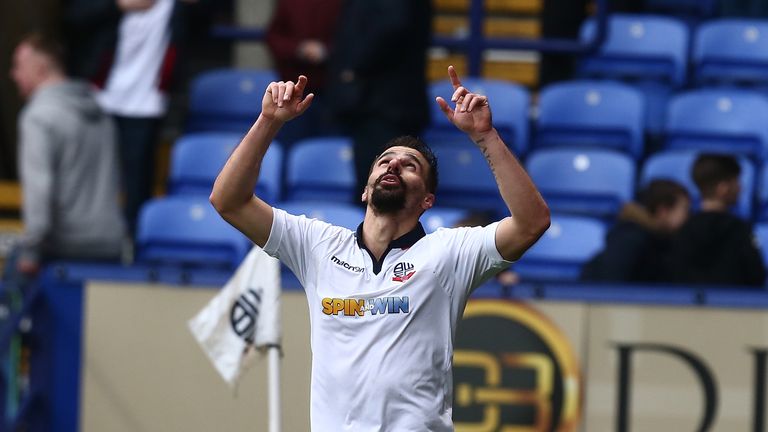 BOLTON, ENGLAND - MARCH 18:  Filipe Morais of Bolton Wanderers celebrates after scoring his sides second goal during the Sky Bet League One match between B
