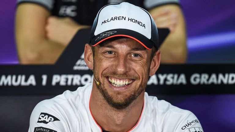 Jenson Button smiles during a press conference ahead Malaysian Grand Prix, on September 29, 2016