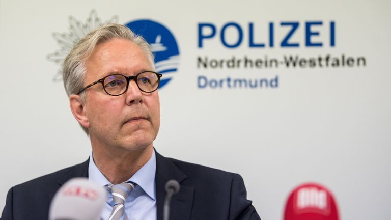 Gregor Lange, chief of Police Dortmund, speaks to the media during a press conference