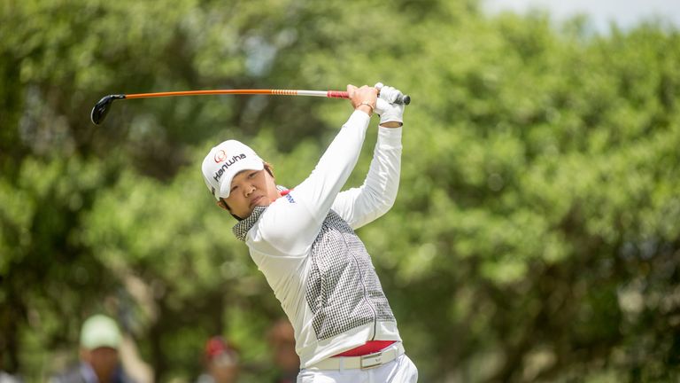 IRVING, TX - APRIL 30: Haru Nomura of Japan plays her tee shot on the second hole during the  final round of the Volunteers of America North Texas Shootout