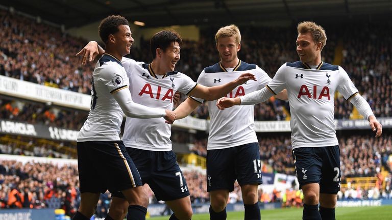 Heung-Min Son celebrates after giving Tottenham a 2-0 lead