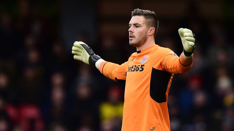 Jack Butland during the Barclays Premier League match between Watford and Stoke City at Vicarage Road 