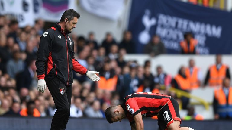 LONDON, ENGLAND - APRIL 15: Jack Wilshere of AFC Bournemouth goes down injured during the Premier League match between Tottenham Hotspur and AFC Bournemout