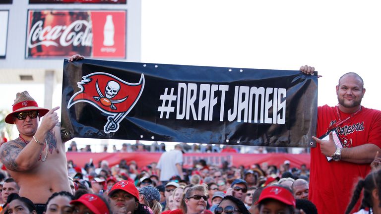 TAMPA, FL - DECEMBER 28: Tampa Bay Buccaneers fans display a sign asking for the team to draft Florida State quarterback Jameis Winston during the second h