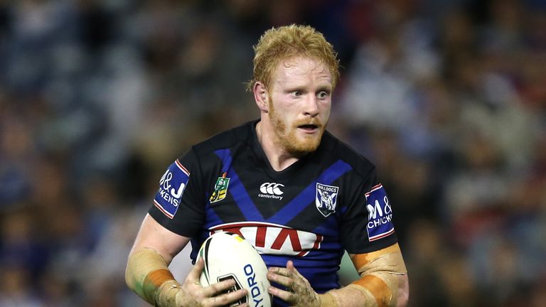 NEWCASTLE, AUSTRALIA - APRIL 07:  James Graham of the Bulldogs in action during the round six NRL match between the Newcastle Knights and the Canterbury Bu