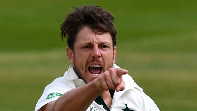 James Pattinson, in action for Notts, celebrates dismissing  Durham's Keaton Jennings