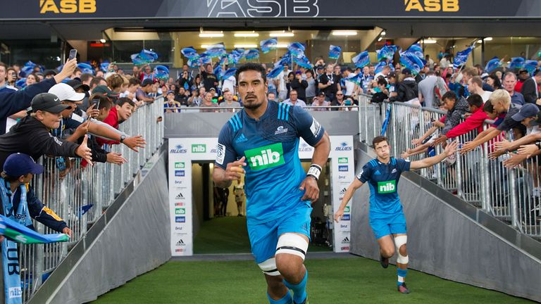 AUCKLAND, NEW ZEALAND - MARCH 11:  Jerome Kaino of the Blues runs onto the pitch for the round three Super Rugby match against Highlanders