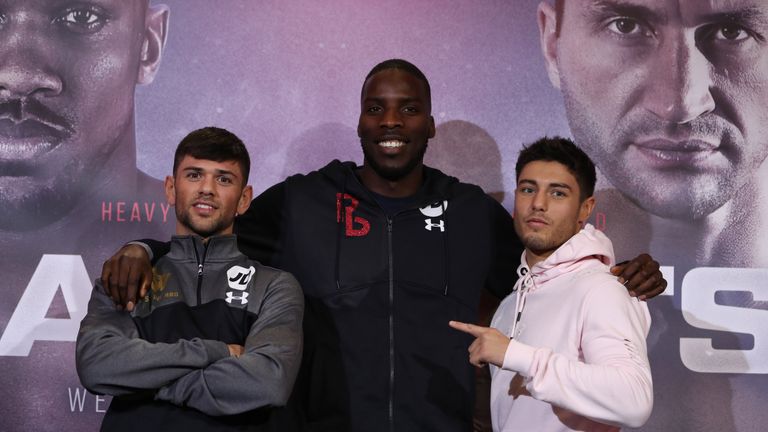 Joe Cordina, Lawrence Okolie amd Josh Kelly stand together ahead of their respective fights at Wembley.