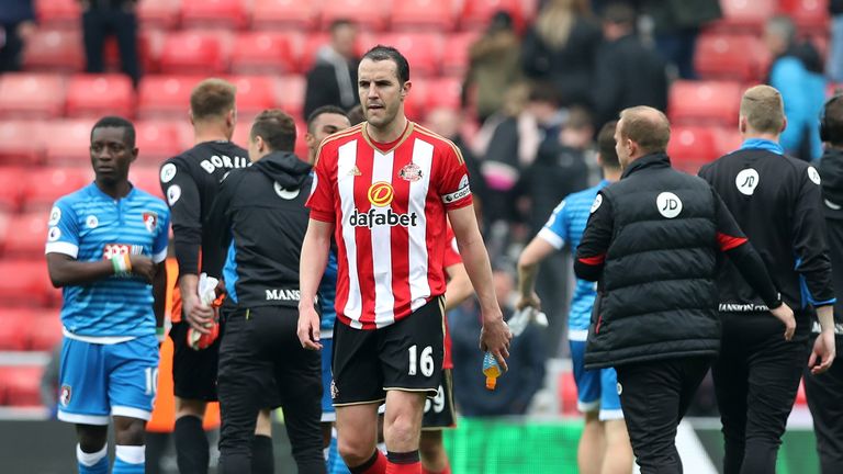 John O'Shea of Sunderland leaves the pitch following the full-time whistle in the Premier League match v Bournemouth