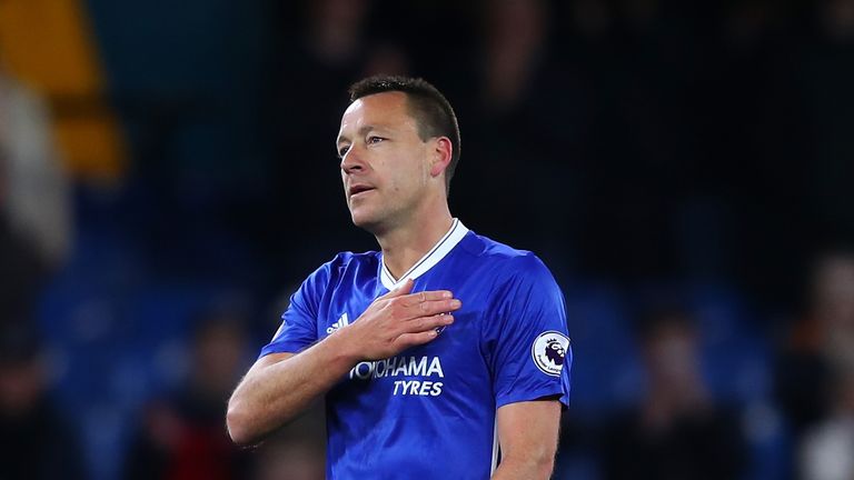 LONDON, ENGLAND - APRIL 25:  John Terry of Chelsea salutes the crowd after victory in the Premier League match between Chelsea and Southampton at Stamford 