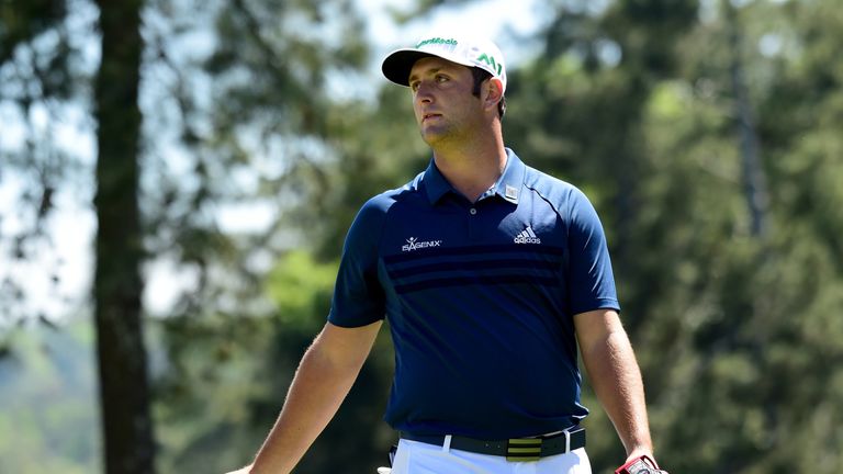 Jon Rahm of Spain reacts to making par on the first hole during the third round of the 2017 Masters Tournament at Augusta National
