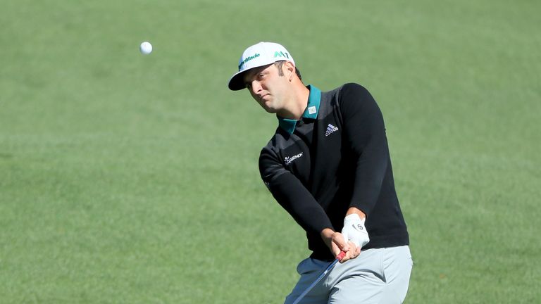 AUGUSTA, GA - APRIL 07:  Jon Rahm of Spain chips to the second green during the second round of the 2017 Masters Tournament at Augusta National Golf Club o