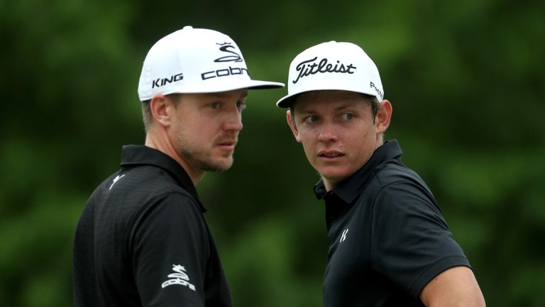 AVONDALE, LA - APRIL 30: Jonas Blixt of Sweden and Cameron Smith of Australia prepare to tee off on the second hole during the final round of the Zurich Cl