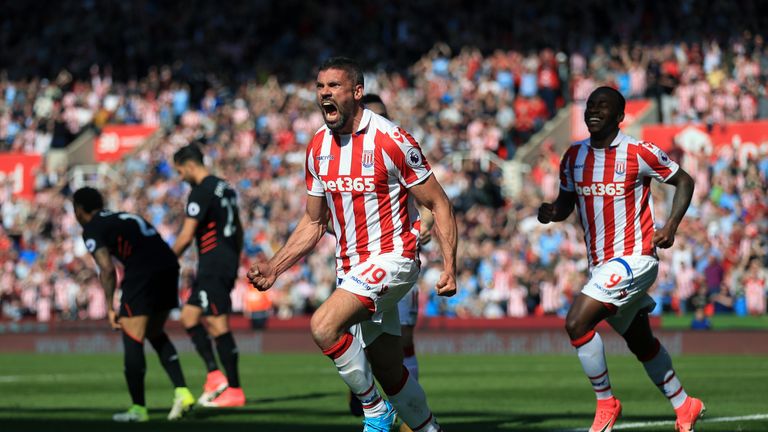 Stoke City's Jonathan Walters celebrates scoring his side's first goal of the game during the Premier League match at the bet365 Stadium, Stoke.