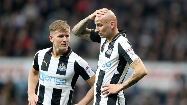 Newcastle United's Matt Ritchie (left) and Newcastle United's Jonjo Shelvey (right)