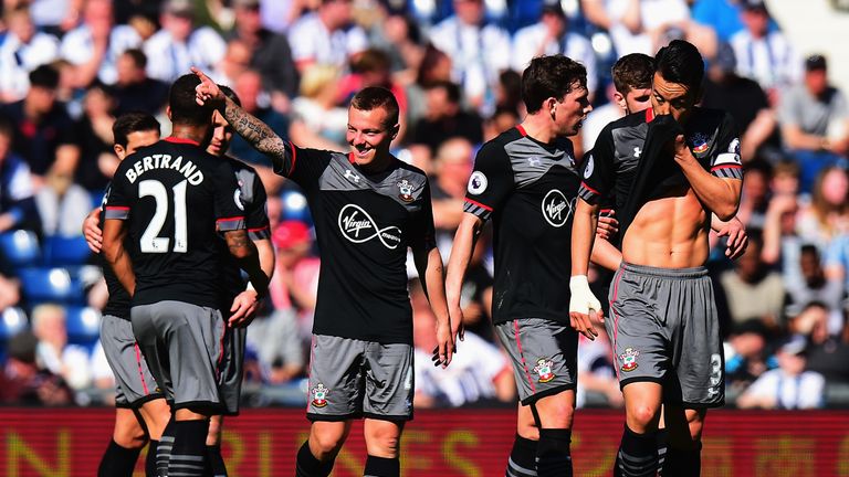 WEST BROMWICH, ENGLAND - APRIL 08: Jordy Clasie of Southampton celebrates scoring his sides first goal during the Premier League match between West Bromwic