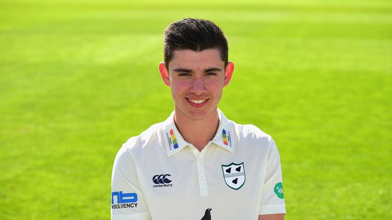 WORCESTER, ENGLAND - APRIL 06:  Josh Tongue of Worcestershire County Cricket Club poses in the Specsavers County Championship kit during the Worcestershire