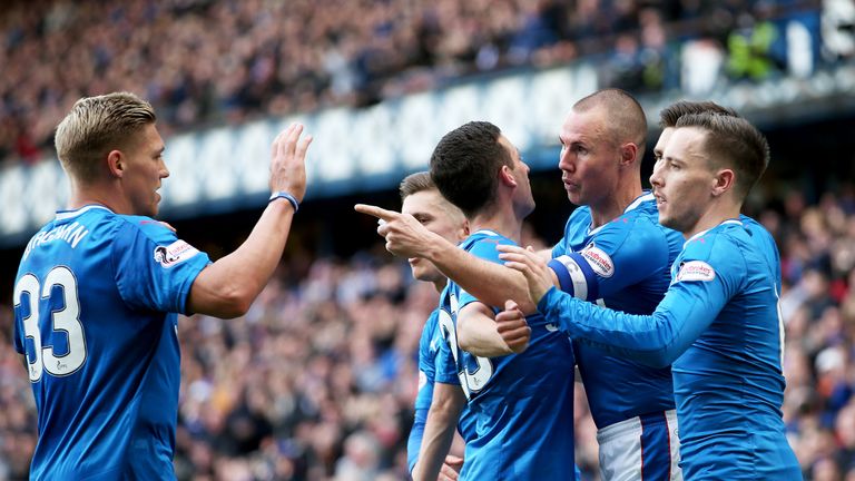 Kenny Miller celebrates after giving Rangers the  lead at Ibrox