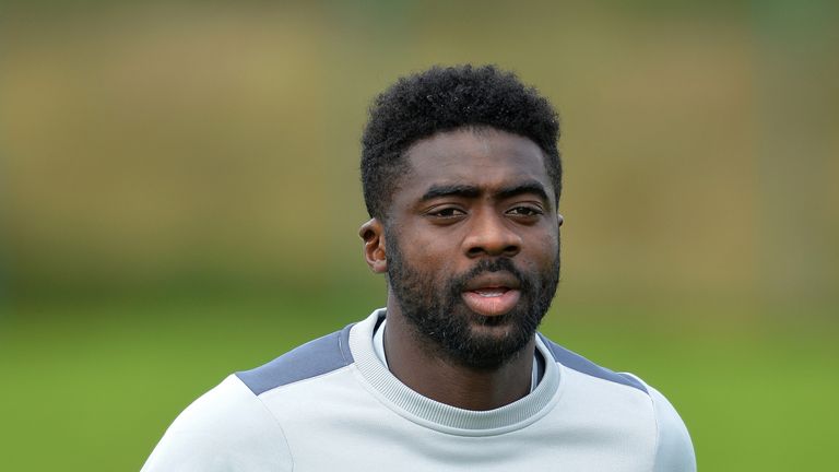 Kolo Toure of Celtic training ahead of the UEFA Champions League match between Celtic FC and Manchester City FC at Celtic