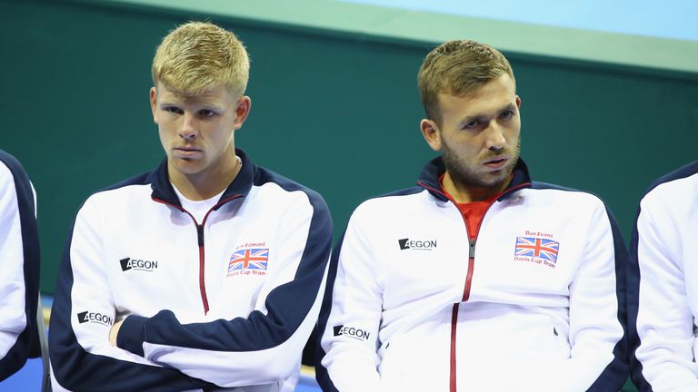 Kyle Edmund and Dan Evans of Great Britain at the draw prior to the Davis Cup World Group semi-final tie