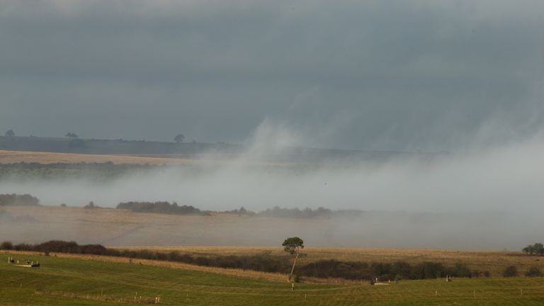 Fog clears off fields at Larkhill