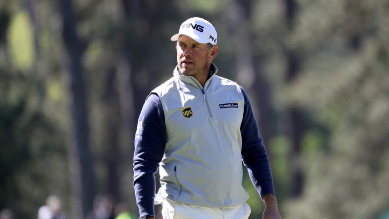 Lee Westwood of England walks off the third green during the second round of the 2017 Masters Tournament at Augusta National