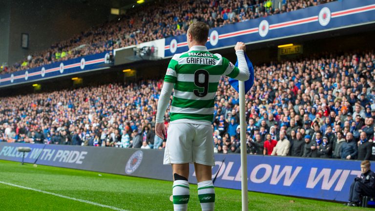 Leigh Griffiths celebrates after he scores his side's second goal on Saturday