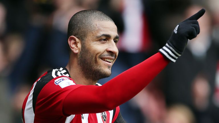 Leon Clarke celebrates after giving Sheffield United a 3-0 lead at Bramall Lane
