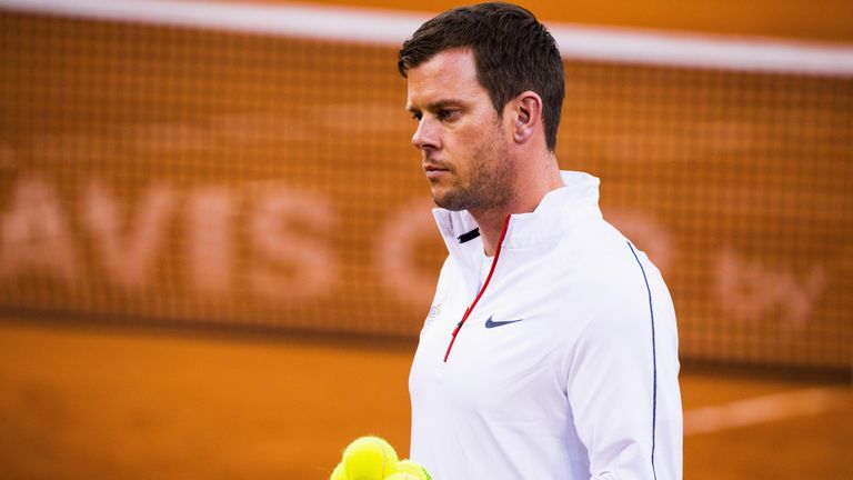 Great Britain Davis Cup Captain Leon Smith looks on in practice prior to the France v Great Britain Davis Cup