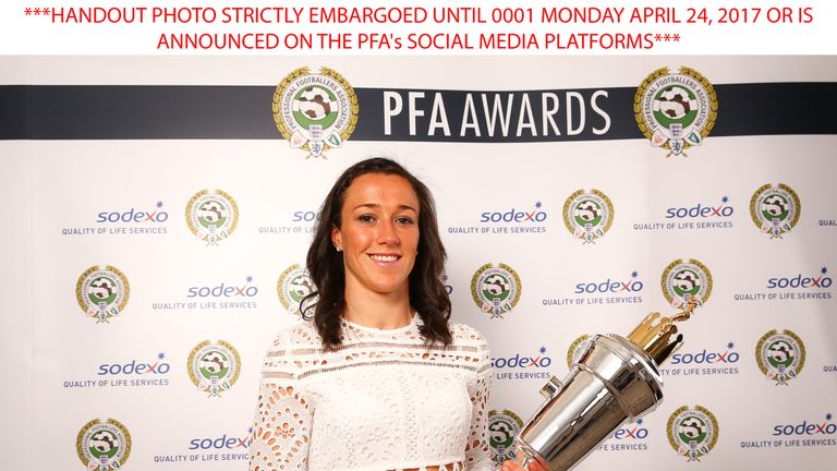 HANDOUT PHOTO STRICTLY EMBARGOED UNTIL 0001 MONDAY APRIL 24, 2017 OR IS ANNOUNCED ON THE PFA's SOCIAL MEDIA PLATFORMS of Manchester City's Lucy Bronze who 