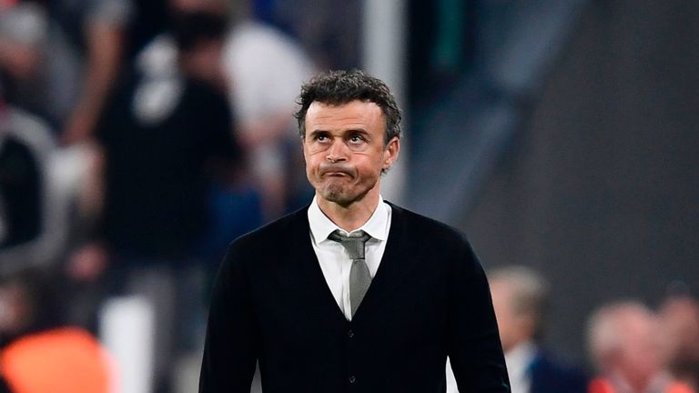 Barcelona's coach Luis Enrique reacts during the UEFA Champions League quarter final first leg football match Juventus vs Barcelona, on April 11, 2017 at t