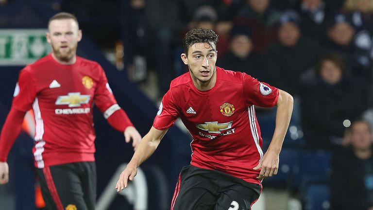 Matteo Darmian in action during the Premier League match against West Bromwich Albion