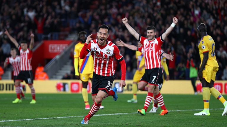 Maya Yoshida runs away from goal after giving Southampton a 2-1 lead at St Mary's