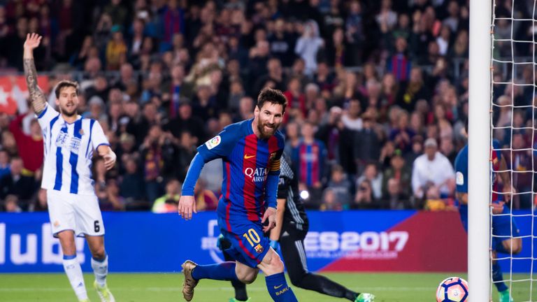 Messi celebrates his second goal