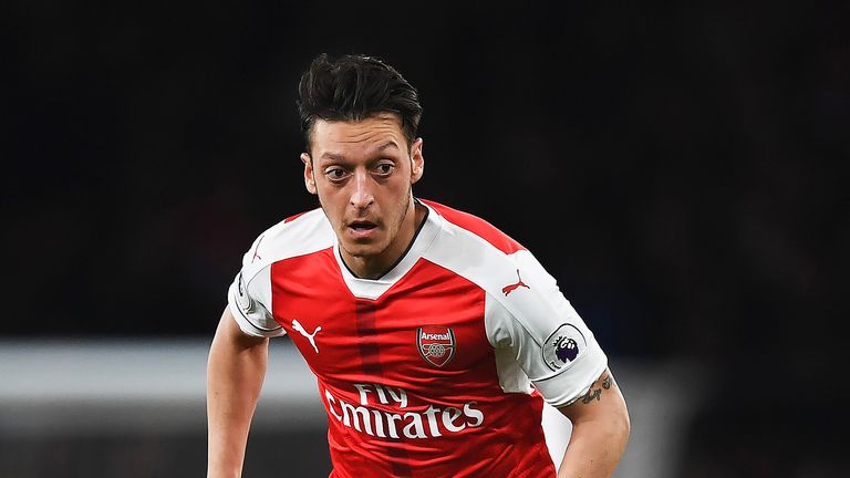 Mesut Ozil in action during the Premier League match against West Ham United at the Emirates Stadium