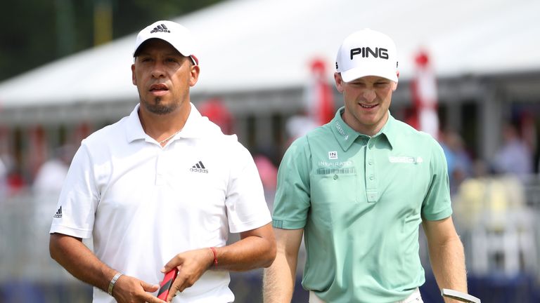 AVONDALE, LA - APRIL 28:  Miguel Angel Carballo of Argentina and Brian Campbell during the second round of the Zurich Classic at TPC Louisiana on April 28,