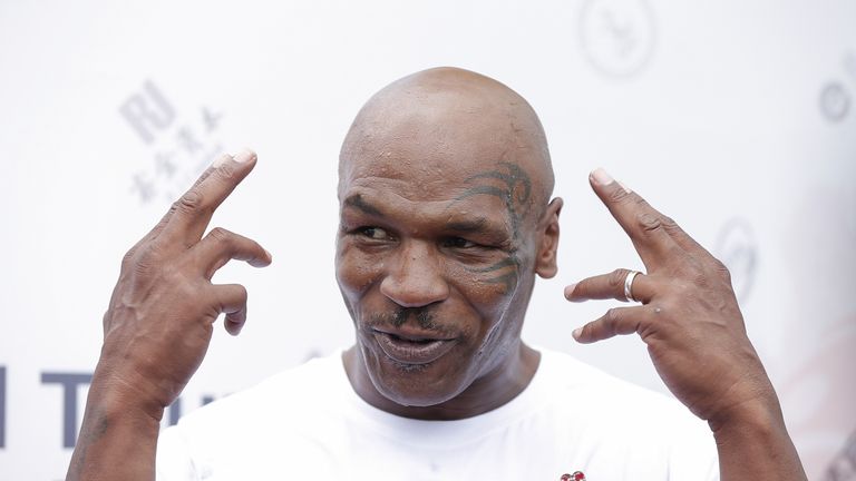 Former Heavyweight ChampionMike Tyson  attends the Great Wall Weigh-in of IBF World Boxing Championship Bout at Mutianyu