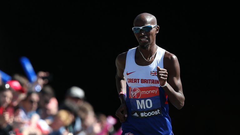 Sir Mo Farah in action during the London Marathon in 2014 