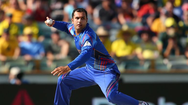 PERTH, AUSTRALIA - MARCH 04: Mohammad Nabi of Afghanistan looks for a run out during the 2015 ICC Cricket World Cup match between Australia and Afghanistan