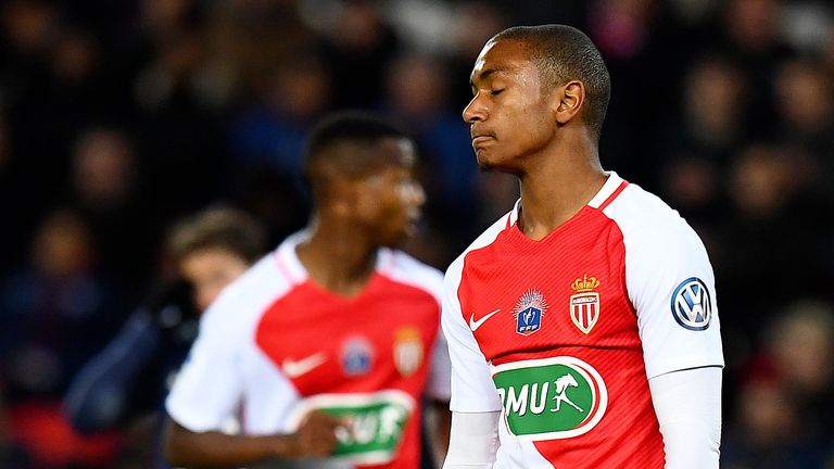 Monaco's French defender Abdou Diallo grimaces during the French Cup semi-final match between Paris Saint-Germain and Monaco at the Par