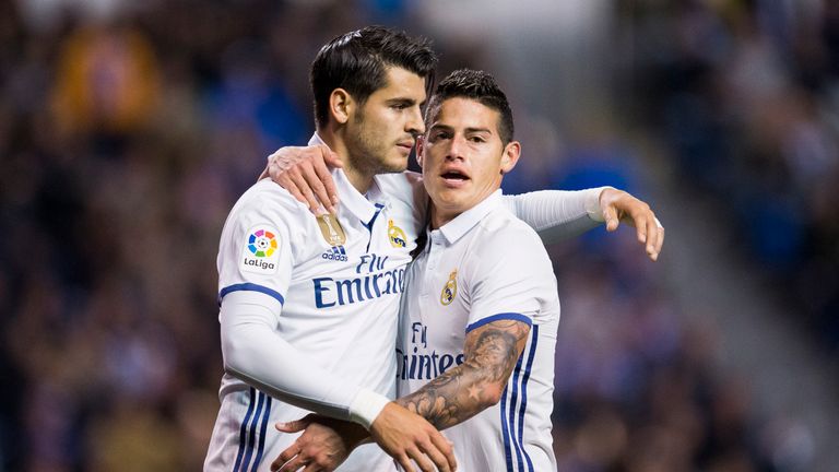 Alvaro Morata (left) and James Rodriguez both scored in Real Madrid's in over Deportivo
