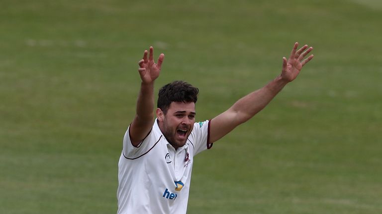NORTHAMPTON, ENGLAND - APRIL 07:  Nathan Buck of Northamptonshire celebrates after taking the wicket of Chris Cooke during the Specsavers County Championsh