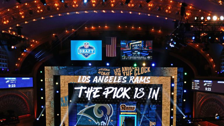 CHICAGO, IL - APRIL 28:  A general view of the Auditorium theater announcing "The Pick Is In" during the 2016 NFL Draft on April 28, 2016 in Chicago, Illin