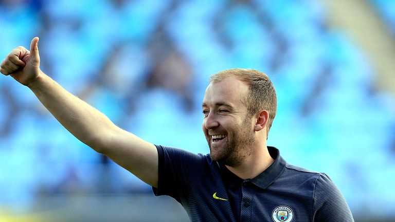  Nick Cushing manager of Manchester City Women at The Academy Stadium on October 2, 2016 in Manchester, England