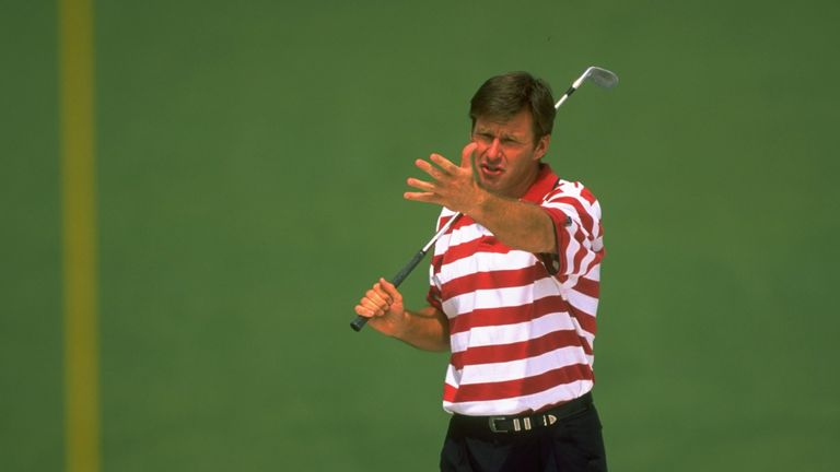 11 Apr 1997:  Defending champion Nick Faldo of Great Britain shows his frustration on the second day of the US Masters at Augusta, Georgia